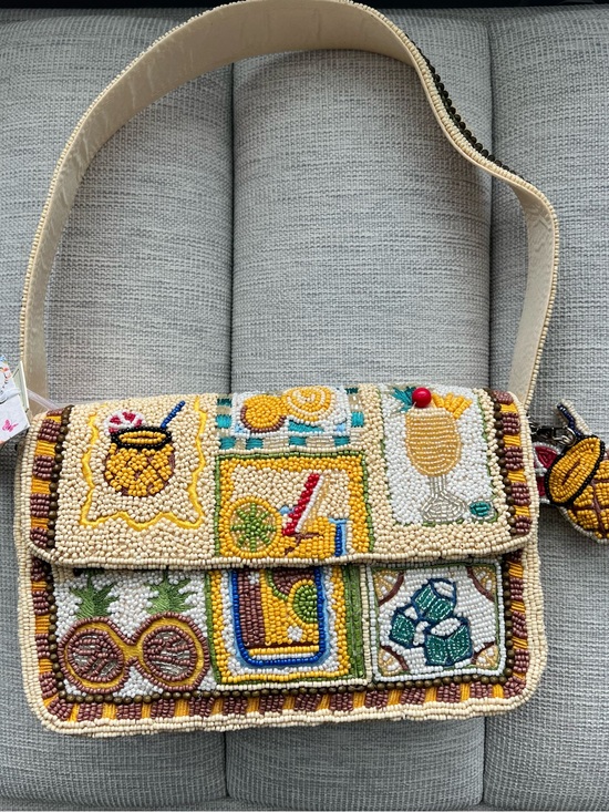 Hand Crafted Handbags - NWT Tropical Pineapple Drink Beaded Bag Handmade in India